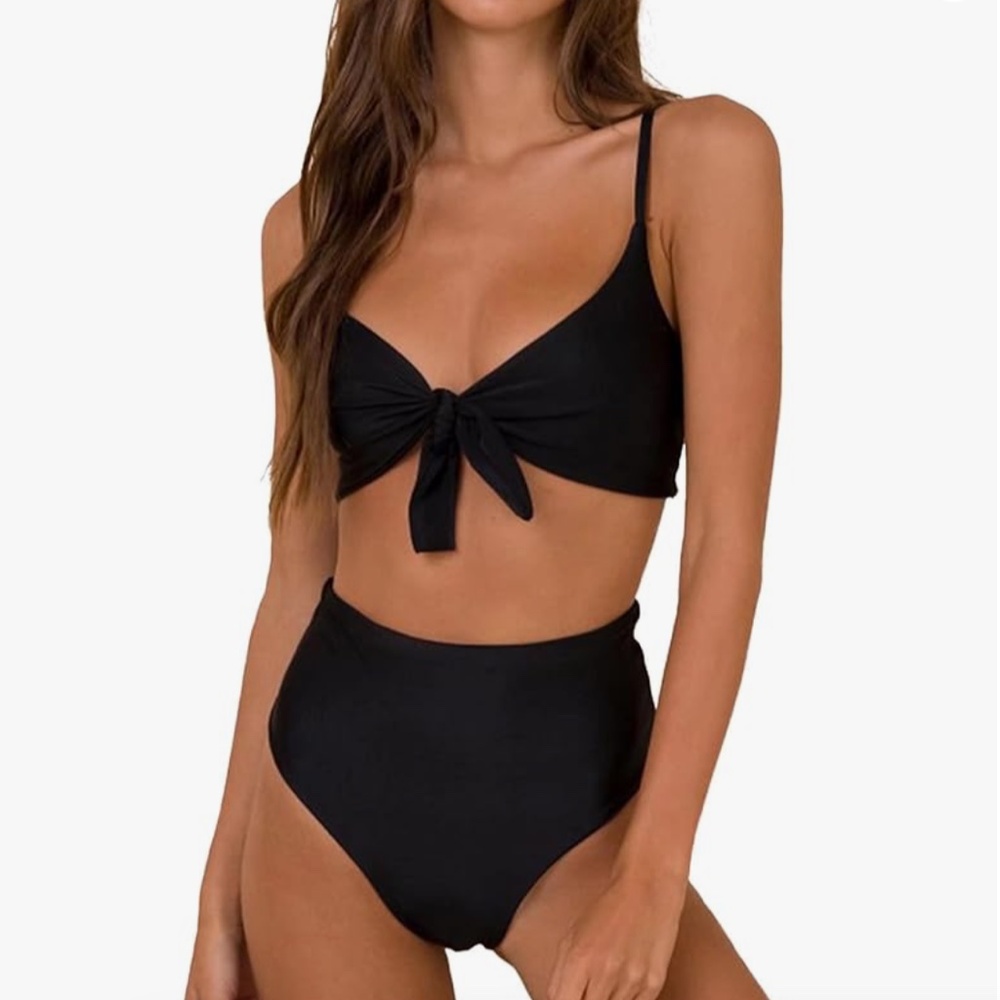 High Waisted Black Tie Bikini